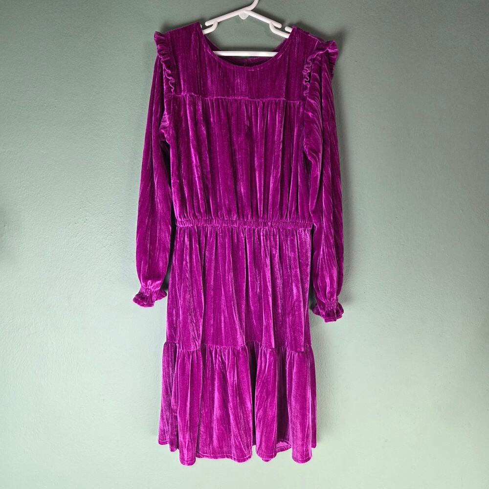 Colorful Planet Girls Large Velvet Tiered Long Sleeve Dress 10 12 Stretch